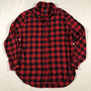 GAP Top Womens Small Oversized Buffalo Plaid Check Button Front Shirt Red Black